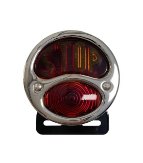 feu 3 fonctions noir / face nickelé avec éclairage de plaque - verre STOP