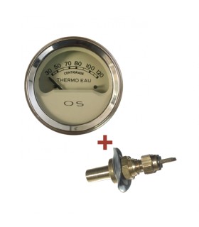 Manomètre de température d'eau électrique OS - Diamètre 52 mm - fond beige - en 12v - avec sonde